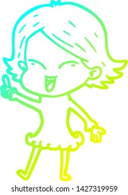 cold gradient line drawing of a happy cartoon girl