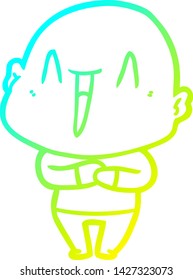 cold gradient line drawing of a happy cartoon bald man