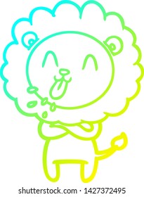 cold gradient line drawing of a happy cartoon lion