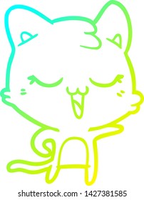 cold gradient line drawing of a happy cartoon cat