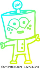 cold gradient line drawing of a happy cartoon robot