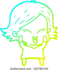 cold gradient line drawing of a happy cartoon girl