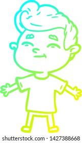 cold gradient line drawing of a happy cartoon man