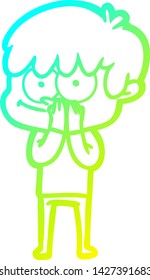 cold gradient line drawing of a happy cartoon man