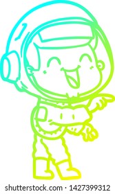cold gradient line drawing of a happy cartoon astronaut