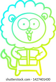 cold gradient line drawing of a happy cartoon lion