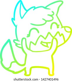 cold gradient line drawing of a happy cartoon fox