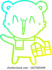 cold gradient line drawing of a happy polar bear cartoon