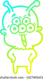 cold gradient line drawing of a happy cartoon alien
