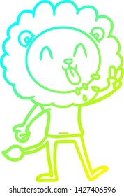 cold gradient line drawing of a happy cartoon lion