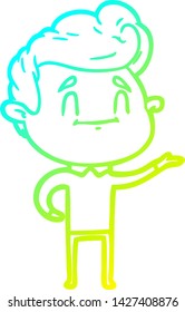 cold gradient line drawing of a happy cartoon man