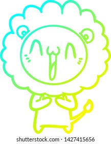 cold gradient line drawing of a happy cartoon lion