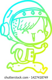 dibujo de línea de gradiente frío de una feliz chica del espacio de dibujos animados
