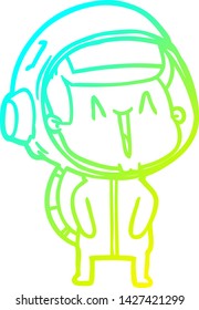 cold gradient line drawing of a happy cartoon astronaut