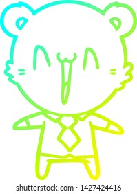 dibujo de línea de gradiente frío de una caricatura de oso feliz