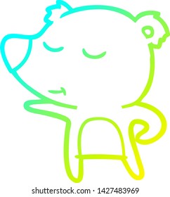 cold gradient line drawing of a happy cartoon bear pointing