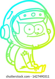 cold gradient line drawing of a happy astronaut cartoon