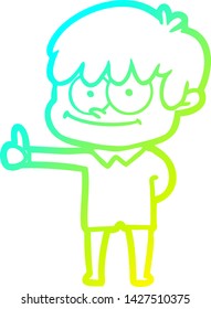 cold gradient line drawing of a happy cartoon man