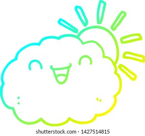 kalte Farbverlauf-Linienzeichnung einer glücklichen Cartoon-Wolke