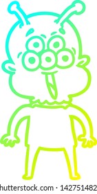 cold gradient line drawing of a happy cartoon alien