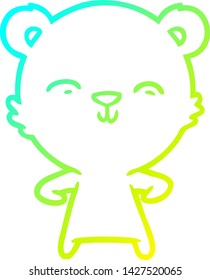 dibujo de línea de gradiente frío de un oso de dibujos animados feliz