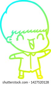 cold gradient line drawing of a happy cartoon boy