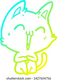 dibujo de línea de degradado frío de un gato de dibujos animados feliz
