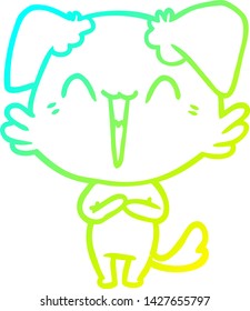 cold gradient line drawing of a happy little dog cartoon