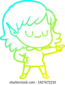cold gradient line drawing of a happy cartoon elf girl