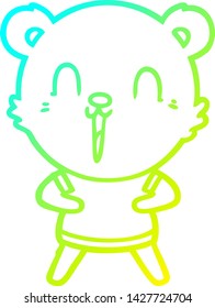 dibujo de línea de gradiente frío de un oso de dibujos animados feliz