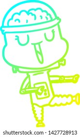 dibujo de línea de gradiente frío de un robot de dibujos animados feliz