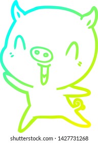cold gradient line drawing of a happy cartoon pig