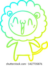 cold gradient line drawing of a happy cartoon lion