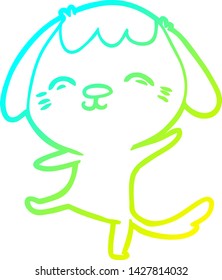 cold gradient line drawing of a happy cartoon dancing dog