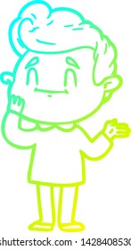 dibujo de línea de degradado frío de un hombre de caricatura feliz
