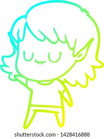 cold gradient line drawing of a happy cartoon elf girl