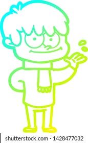 cold gradient line drawing of a happy cartoon man