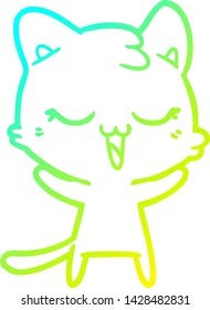 kalte Farbverlauf-Linienzeichnung einer glücklichen Cartoon-Katze