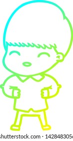 cold gradient line drawing of a happy cartoon boy
