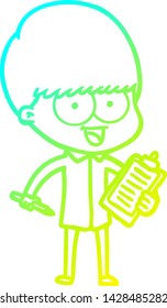 cold gradient line drawing of a happy cartoon boy