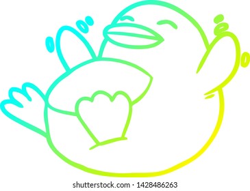 dibujo de línea de gradiente frío de un pingüino de caricatura feliz