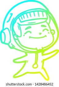 dibujo de línea de gradiente frío de un astronauta de dibujos animados feliz