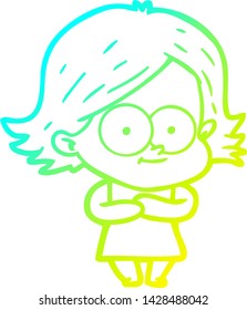 cold gradient line drawing of a happy cartoon girl