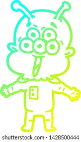 cold gradient line drawing of a happy cartoon alien