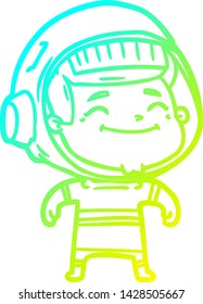dibujo de línea de gradiente frío de un astronauta de dibujos animados feliz