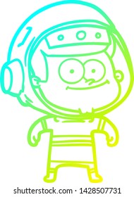 dibujo de línea de gradiente frío de una caricatura de astronauta feliz