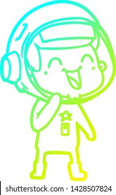 dibujo de línea de gradiente frío de un astronauta de dibujos animados feliz