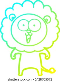 cold gradient line drawing of a happy cartoon lion