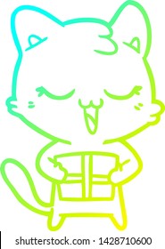 dibujo de línea de degradado frío de un gato de dibujos animados feliz
