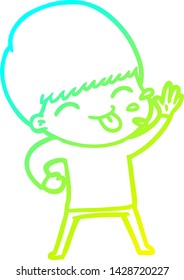 cold gradient line drawing of a happy cartoon boy
